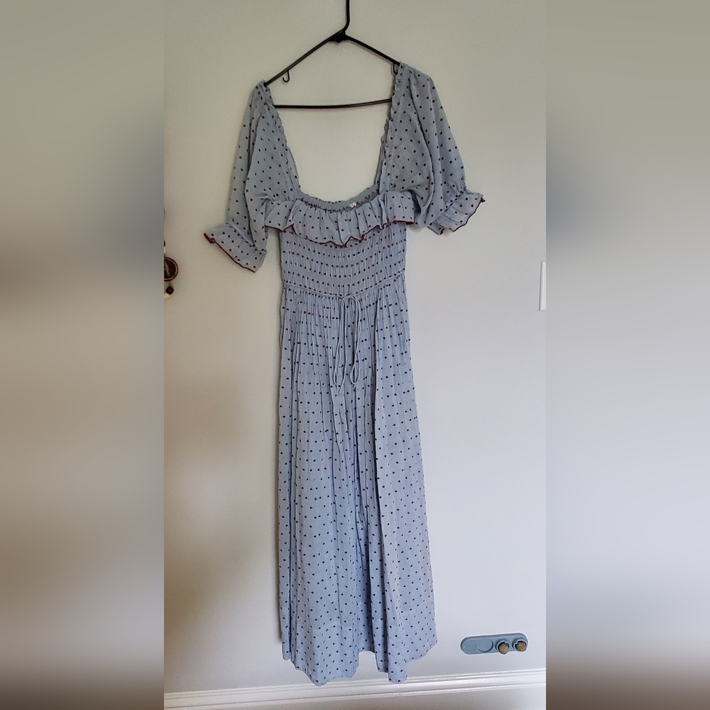 Doen Sol Blue Swiss Dot Maxi Dress